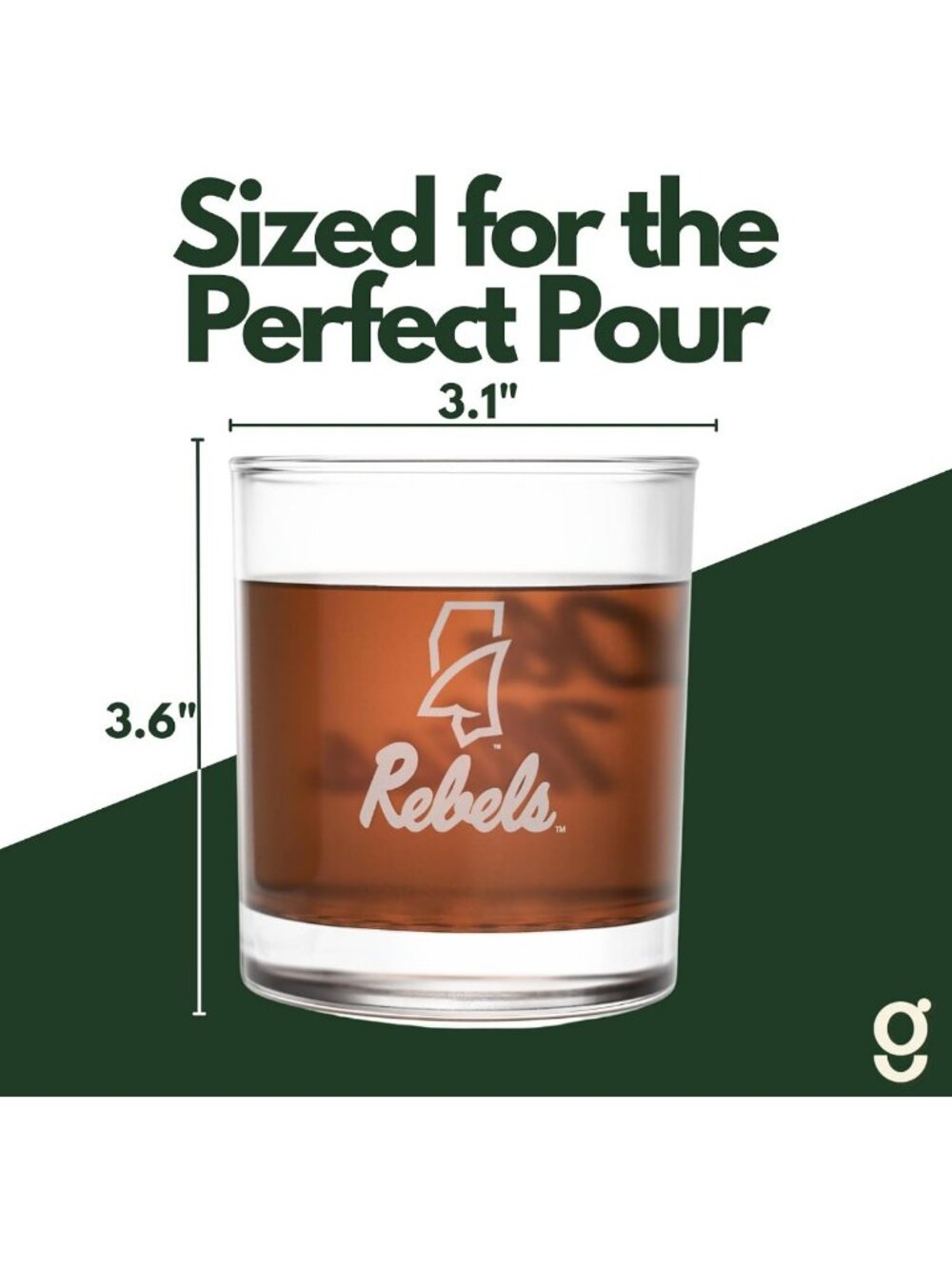 Set of 2 Sand-Etched Whiskey Glasses, 10 oz - Ole Miss Rebels Gift for Fans - Picture 2 of 6